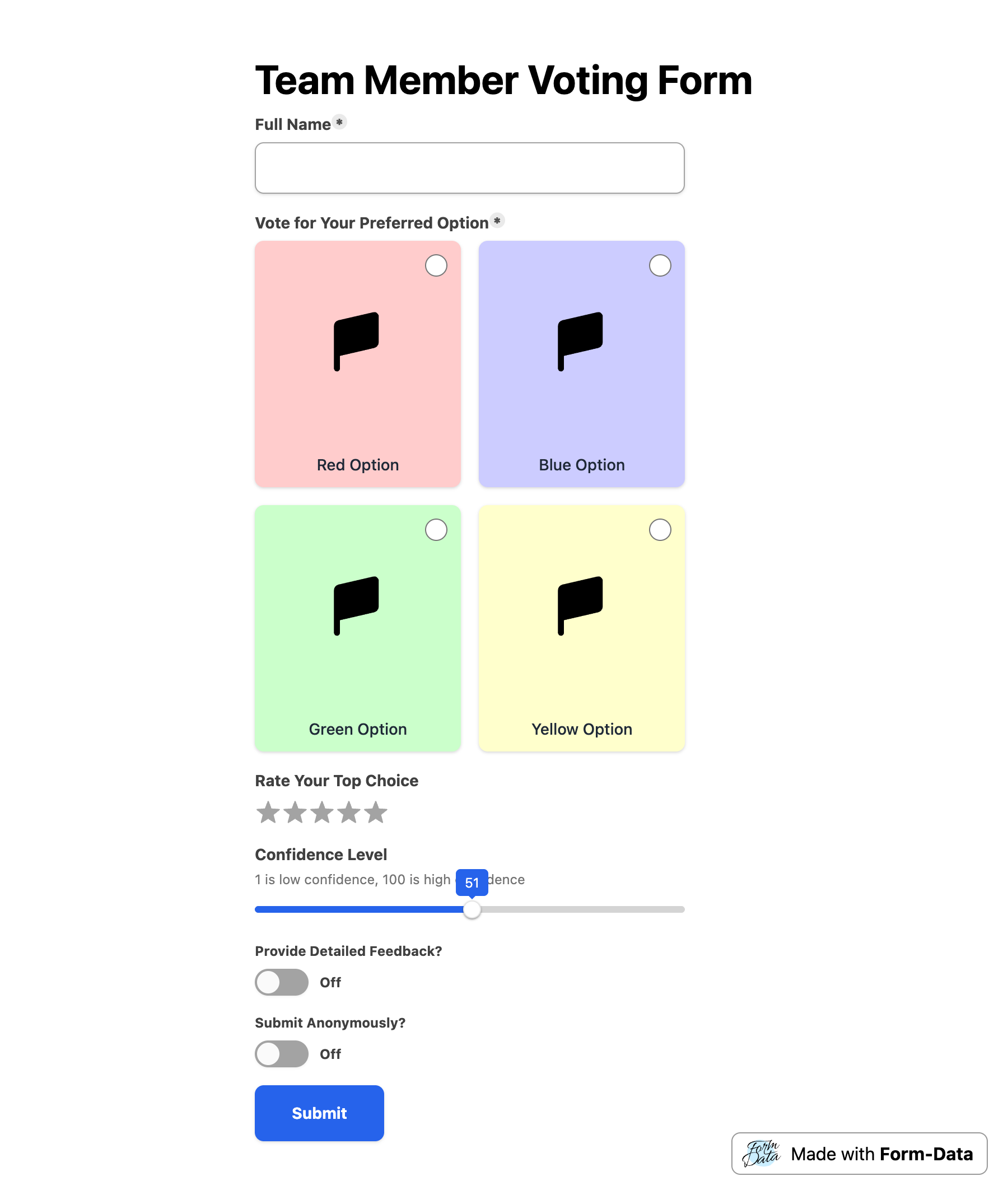 Screenshot of team member voting form